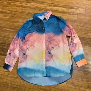 Soft Surroundings Watercolor Button Down Shirt Women Size Medium Long Sleeve Top